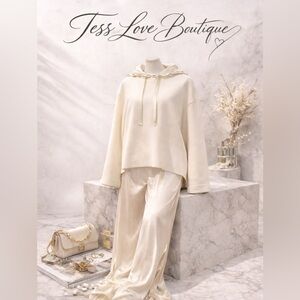 Chic Cream Women's Hoodie with Pearl Details